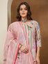 Janasya Women's Light Pink Cotton Blend Floral Printed Straight Kurta Set